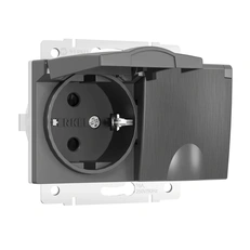 Изображение Розетка двойная влагозащищенная с заземлением с крышками и шторками (графит рифленый) W1172204